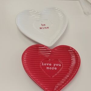 Heart Ceramic Trinket Dish Set - Red & White